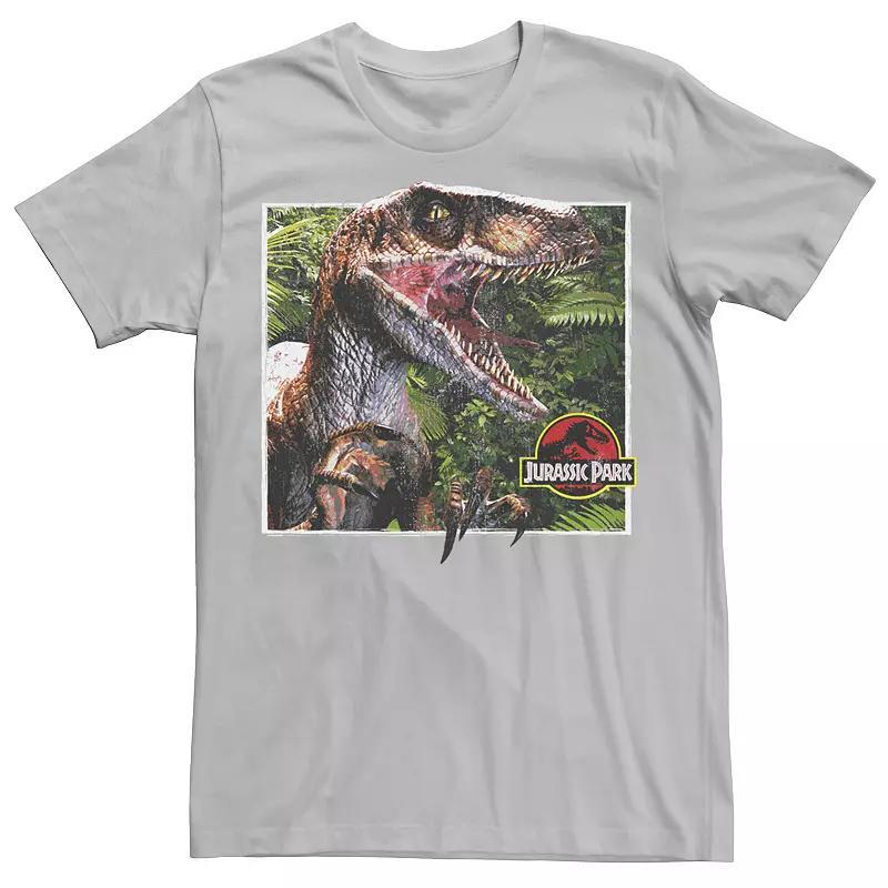 Mens Jurassic Park Raptor Coming Out Of Forest Graphic Tee Grey Product Image