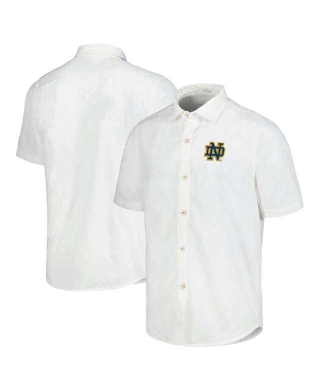 Tommy Bahama Mens White Notre Dame Fighting Irish Coconut Point Palm Vista IslandZone Camp Button-Up Shirt Product Image