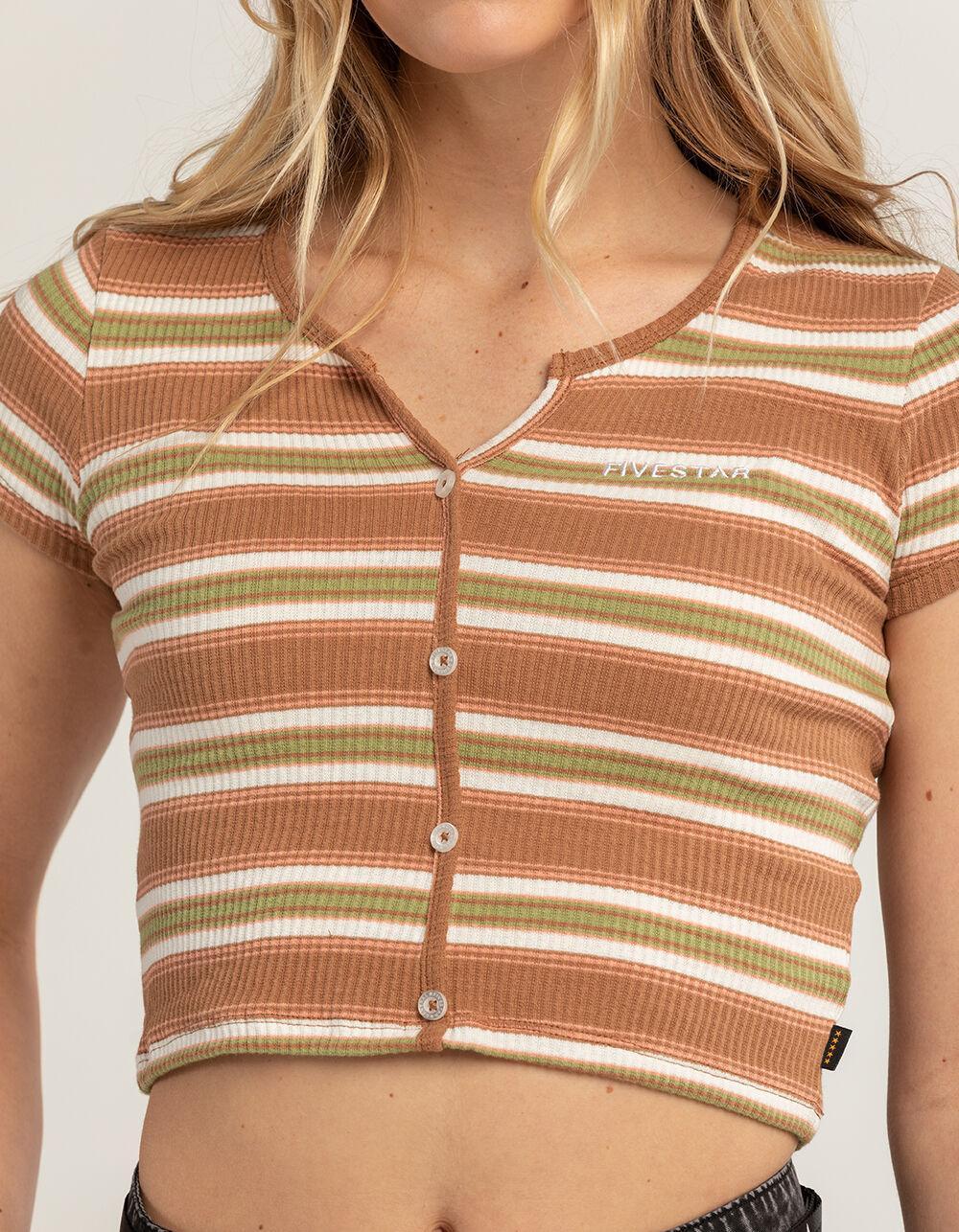 FIVESTAR GENERAL CO. Stripe Button Knit Womens Top Product Image