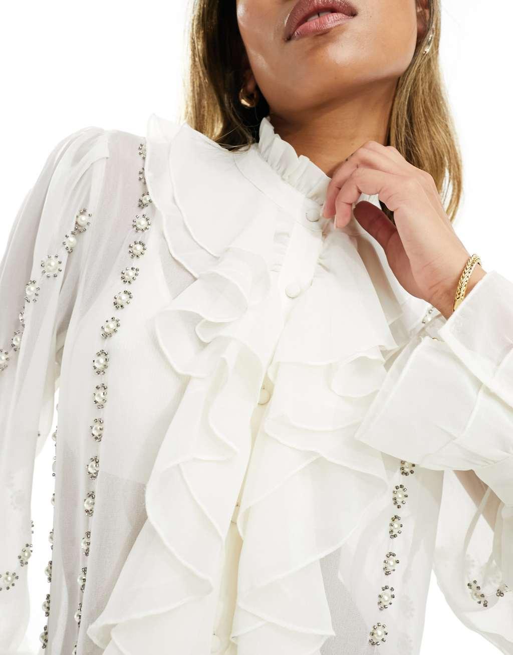 River Island ruffle blouse with embroidered detail Product Image