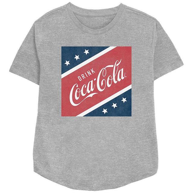 Womens Coca-Cola Stars and Stripes Square Relaxed Fit Graphic Tee, Girls Athletic Grey Product Image