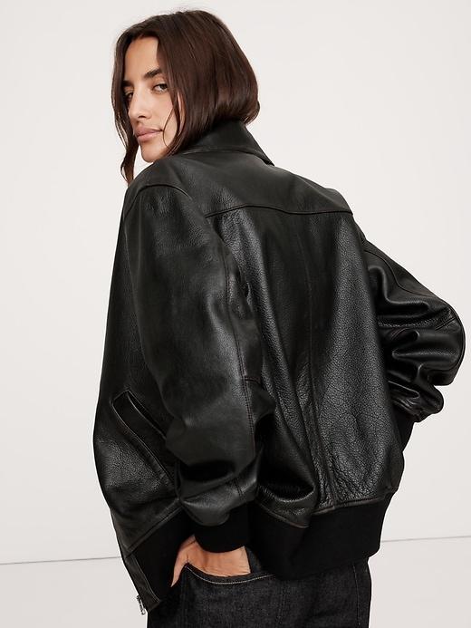 Oversized Leather Bomber Jacket Product Image