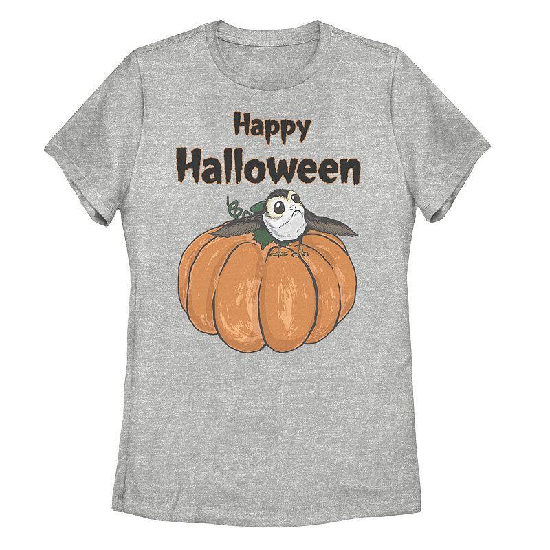 Juniors Star Wars Porg On A Pumpkin Happy Halloween Tee, Girls Athletic Grey Product Image