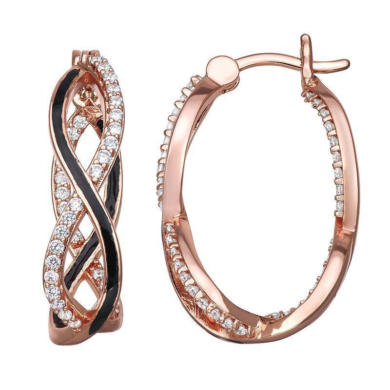 Womens Color Theory Cubic Zirconia and Black Enamel Hoop, Pink Tone Product Image