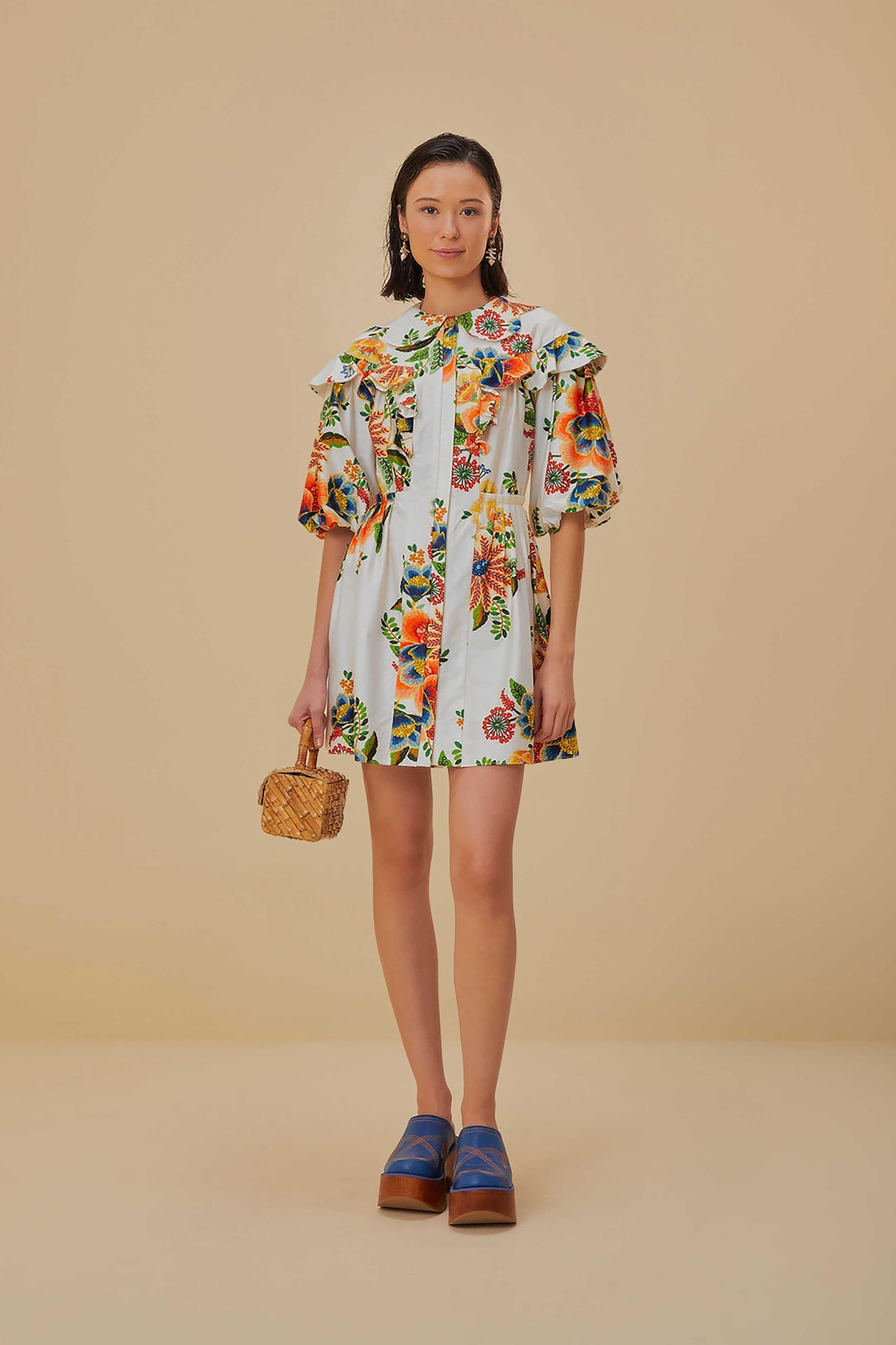 Off-White Delicate Garden Organic Cotton Mini Dress, DELICATE GARDEN WHITE / L Product Image