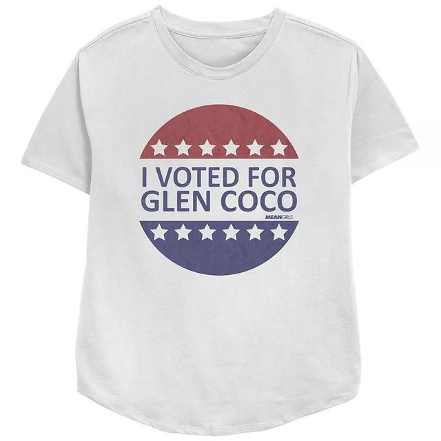 Womens Mean Girls I Voted For Glen Coco Badge Relaxed Fit Graphic Tee, Girls Product Image