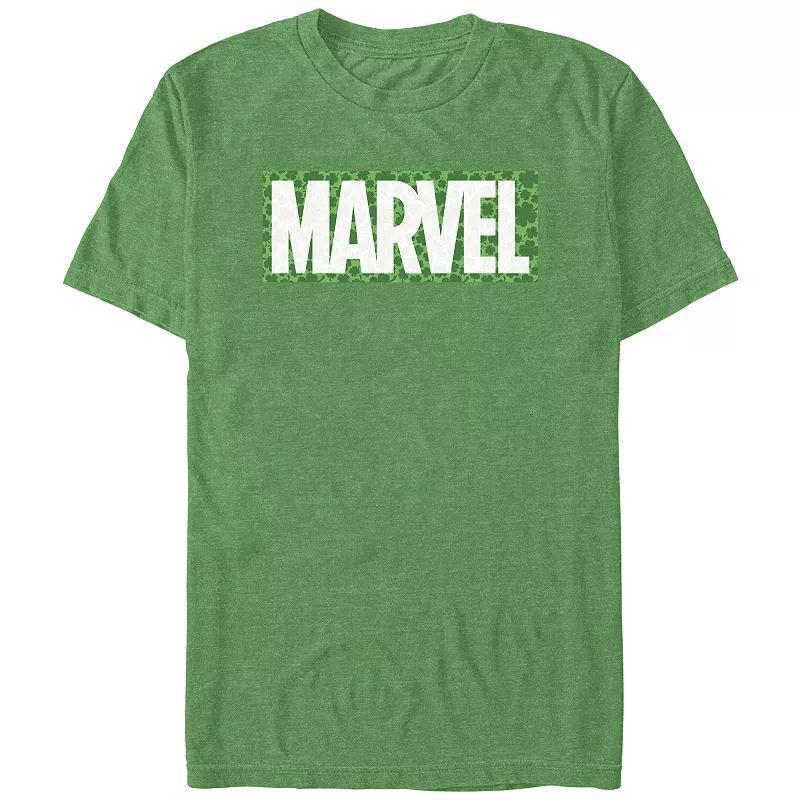 Mens Marvel Logo Clovers Background Graphic Tee Kelly Grey Product Image