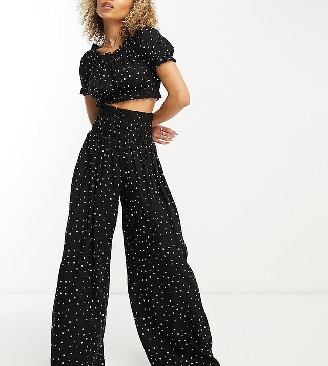 Esmee Exclusive shirred wide leg beach pants in black Product Image