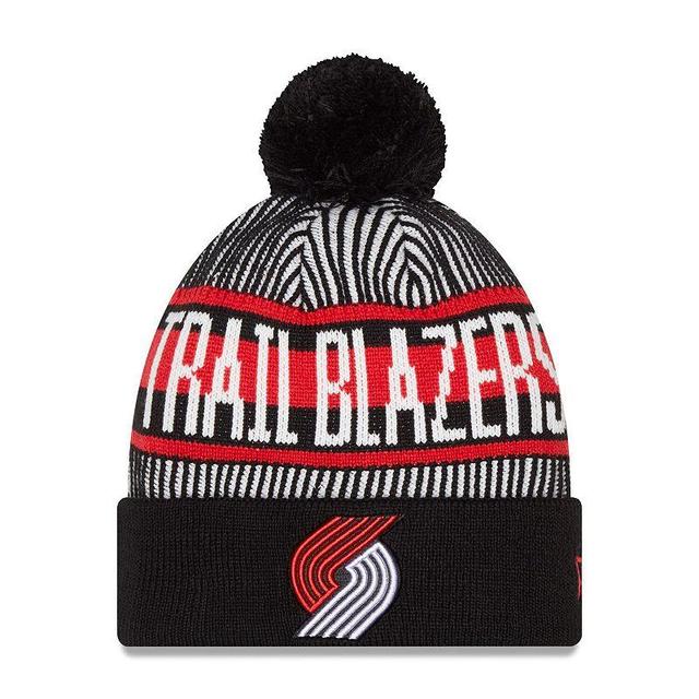 Mens New Era Portland Trail Blazers Striped Cuffed Pom Knit Hat Product Image