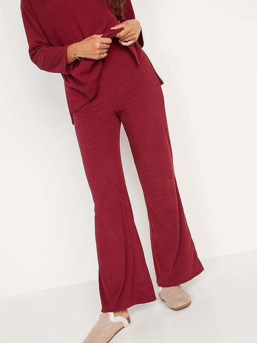 High-Waisted Cozy Rib-Knit Flared Lounge Pants Product Image