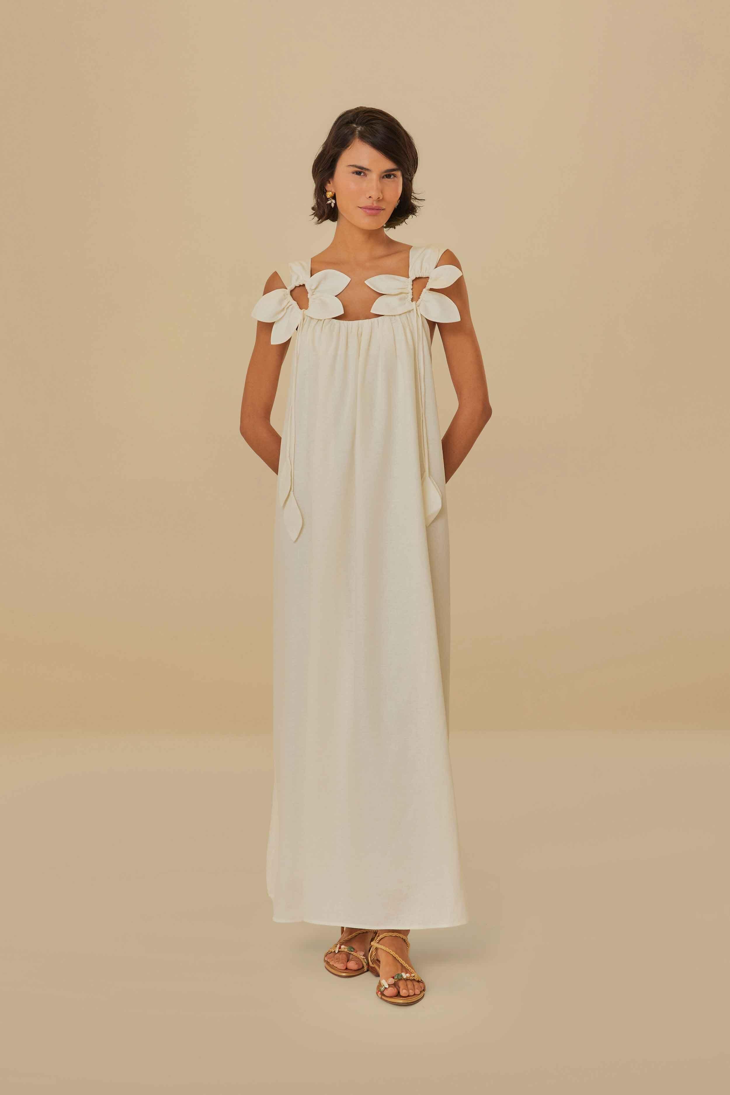 White Floral Details Lenzing Ecovero Euroflax Maxi Dress, OFF-WHITE / XL Product Image