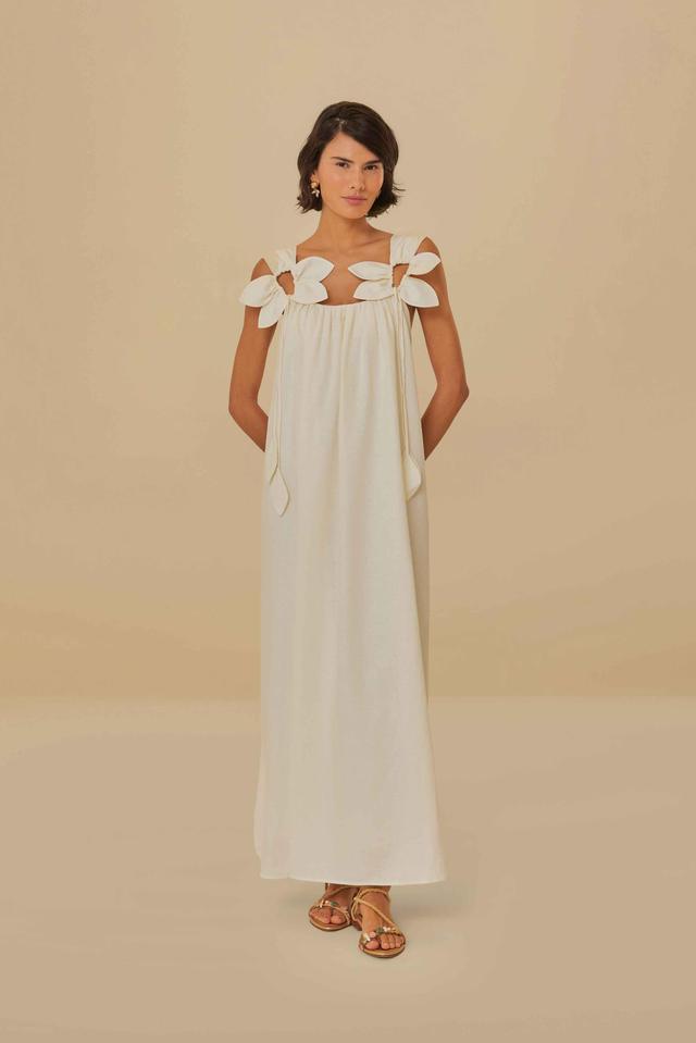 White Floral Details Lenzing Ecovero Euroflax Maxi Dress, OFF-WHITE / XL Product Image