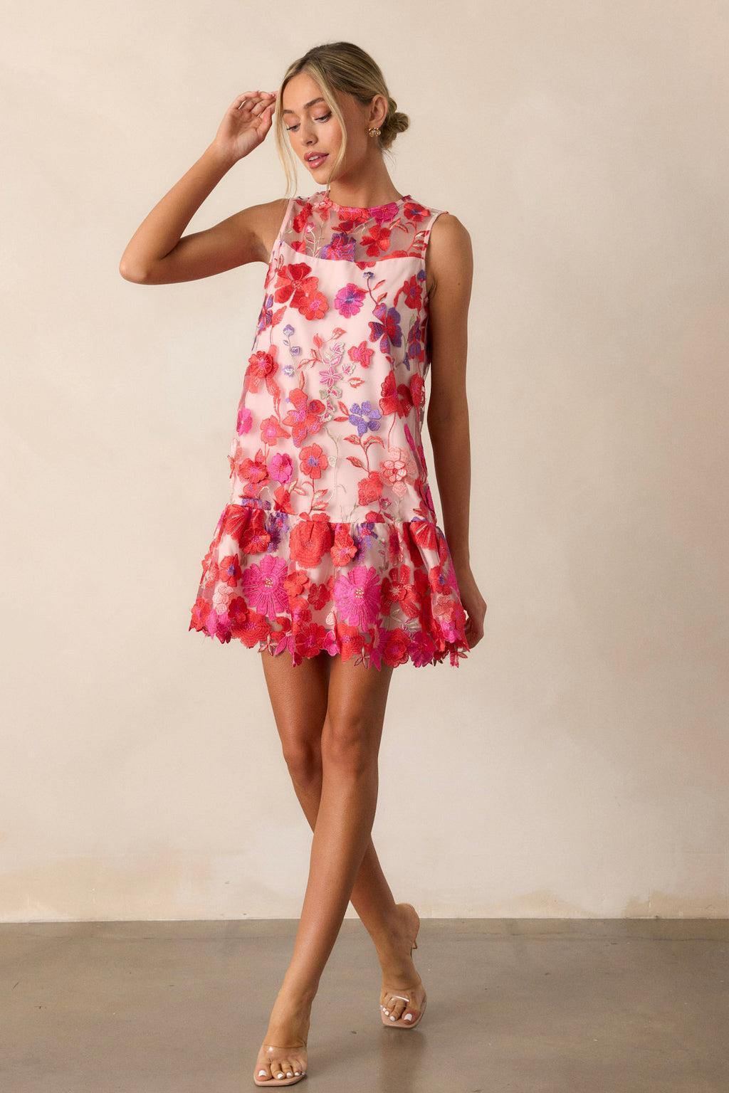 Take A Moment Light Pink Floral Embroidered Mini Dress Product Image