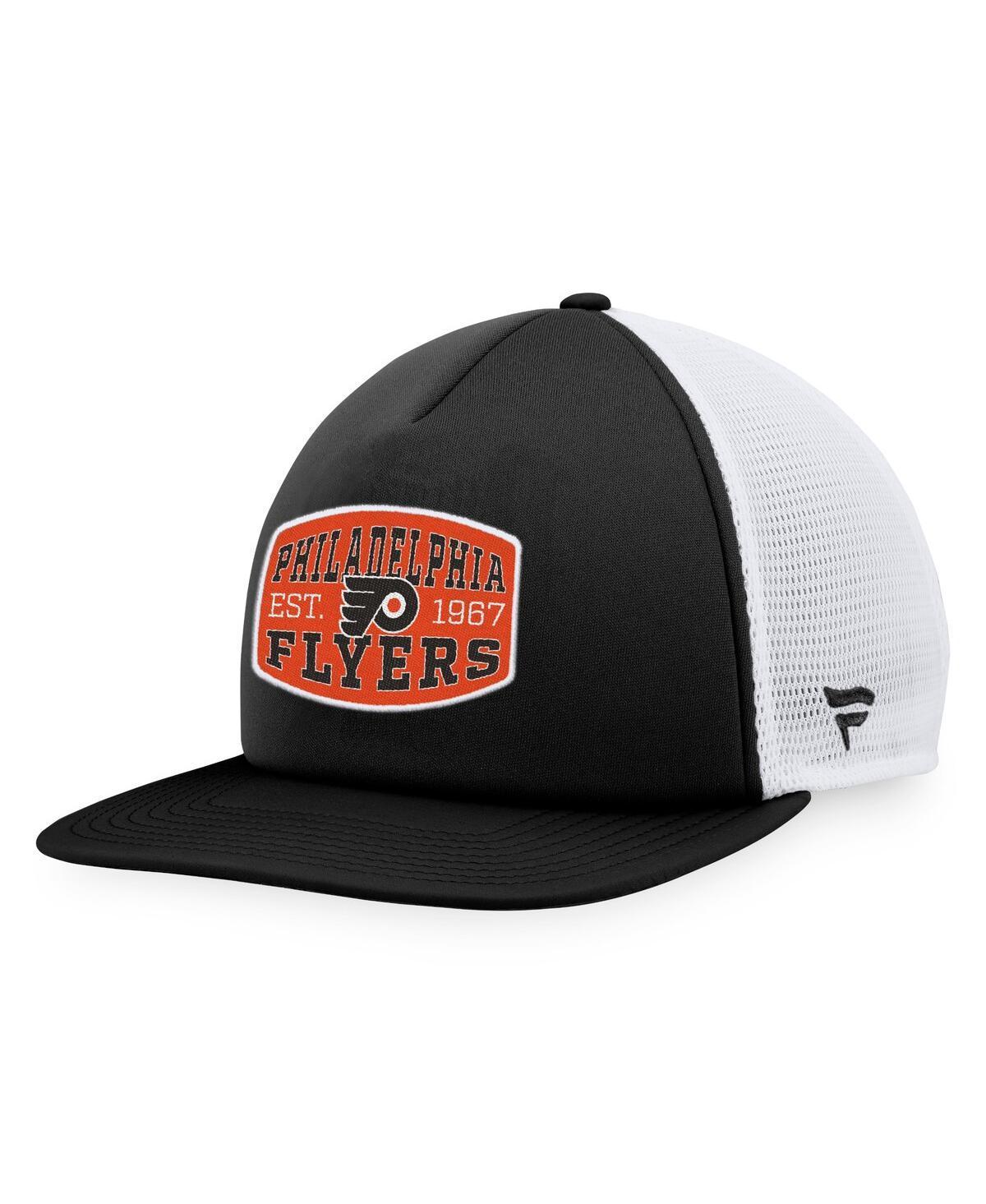 Mens Fanatics Branded Black/White Philadelphia Flyers Foam Front Patch Trucker Snapback Hat Product Image