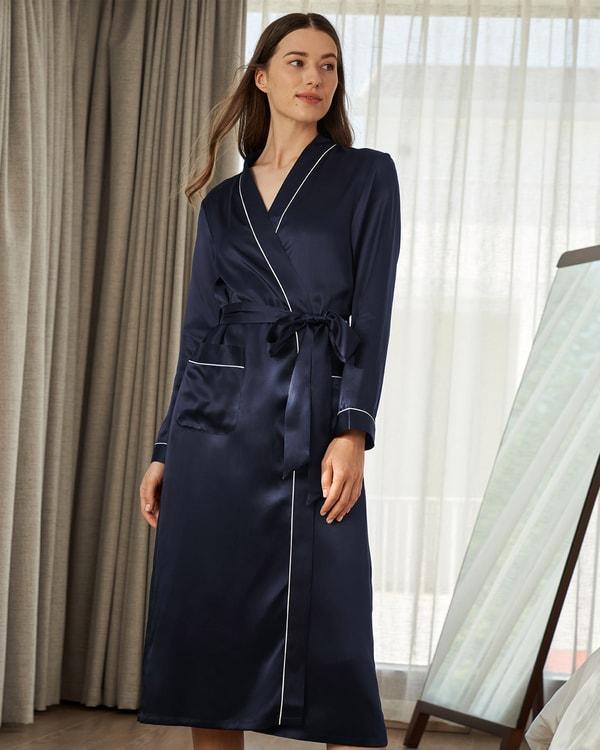 22 Momme Contra Trim And Full Length Silk Robe Product Image