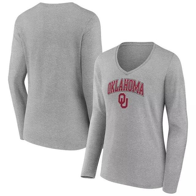 Womens Fanatics Branded Heather Gray Oklahoma Sooners Evergreen Campus Long Sleeve V-Neck T-Shirt Product Image