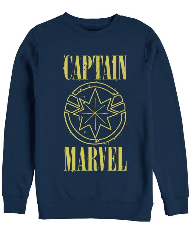 Mens Marvel Captain Marvel Yellow Paint Drip Logo Sweatshirt Blue Product Image