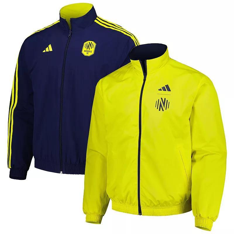 Mens adidas Navy/Yellow Nashville SC 2023 On-Field Anthem Full-Zip Reversible Team Jacket Mls Blue Product Image