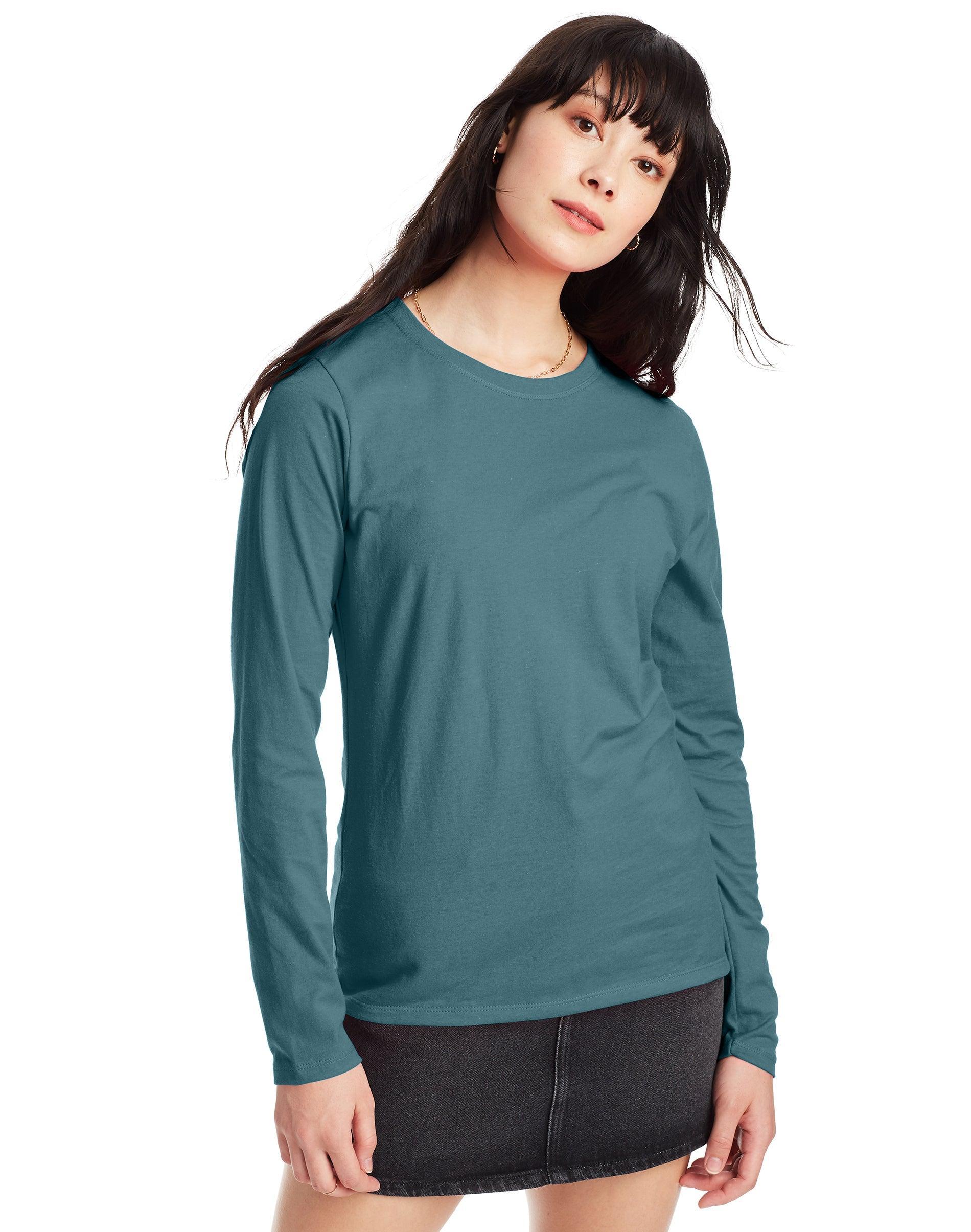 Womens Hanes Originals Long Sleeve Tee Light Silver Product Image