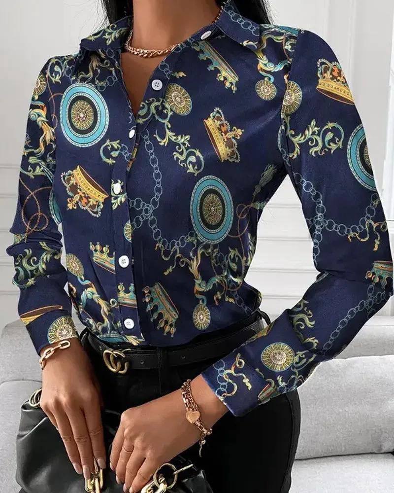 Olivia Mark – Baroque Chain Print Button-Up Shirt Product Image