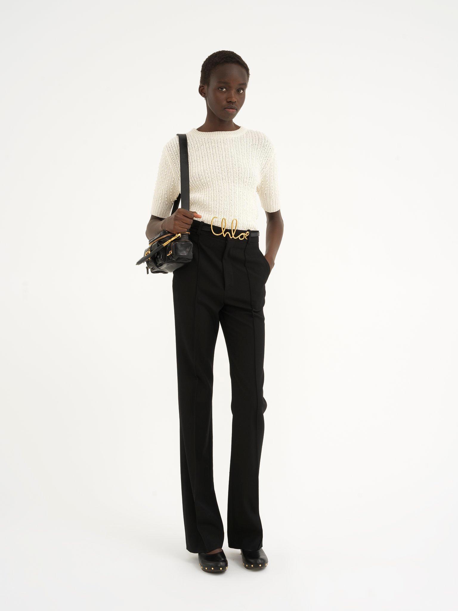 Short-sleeve pearl sweater in wool & cashmere Product Image