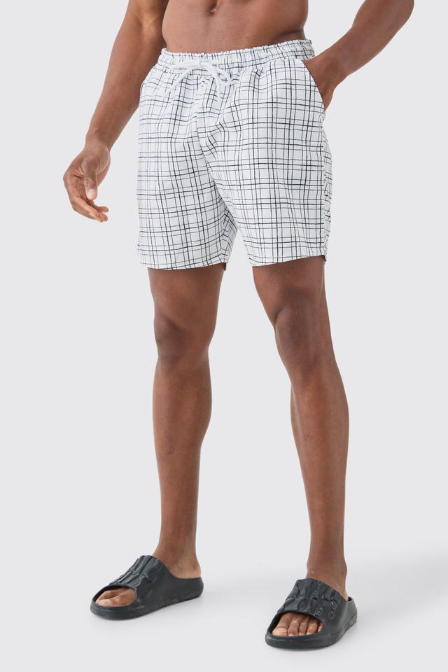 Mid Length Grid Check Swim Short | boohooMAN USA Product Image