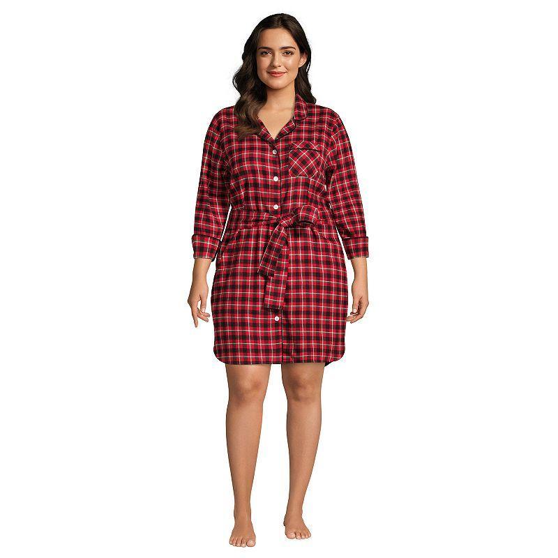 Plus Size Lands End Long Sleeve Flannel Sleep Shirt Dress, Womens Product Image