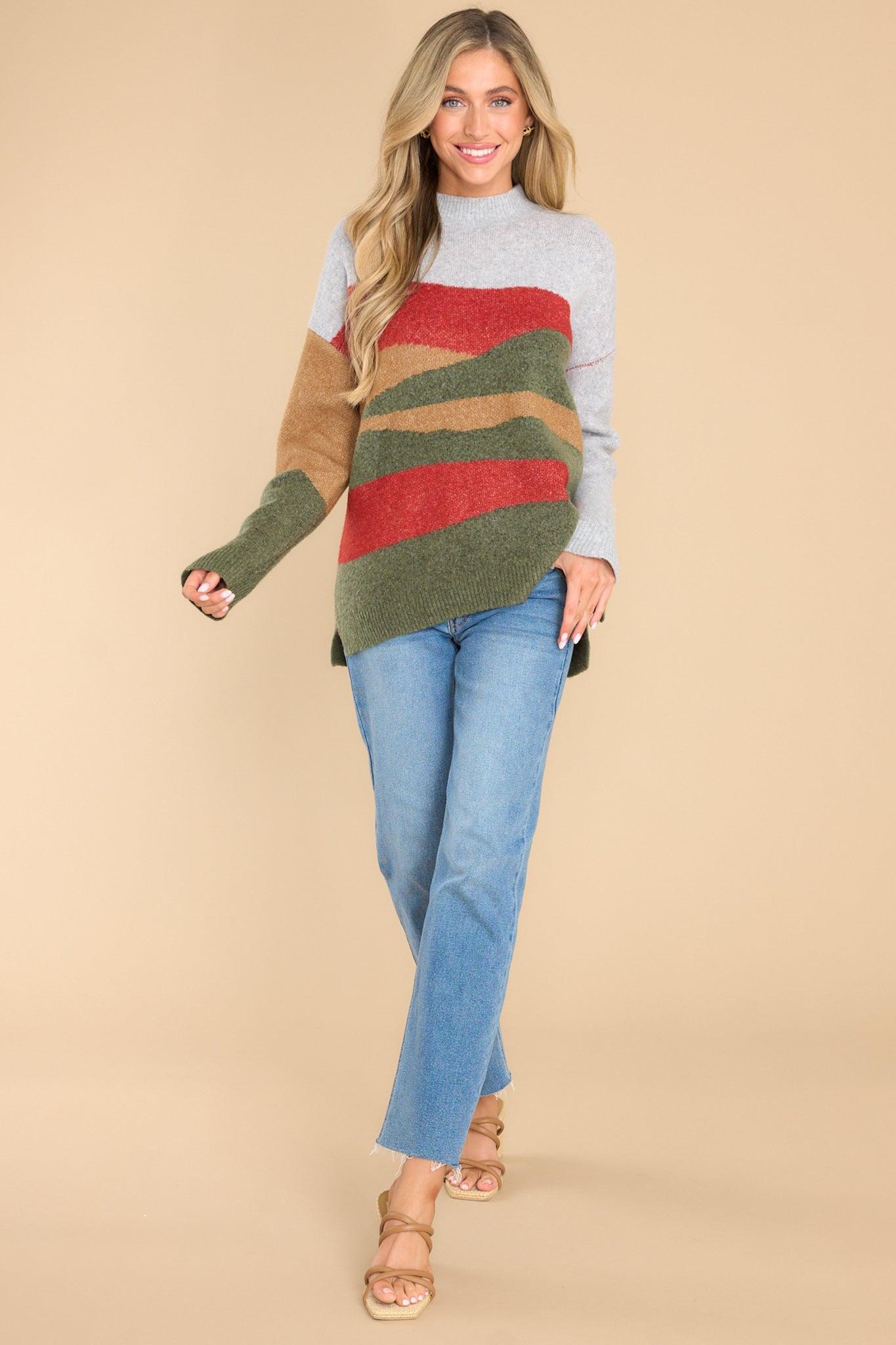 Warming Up To It Olive Multi Sweater Product Image