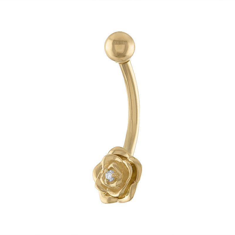 Amella Jewels 14k Gold Flower Diamond Accent Belly Ring, Womens Product Image