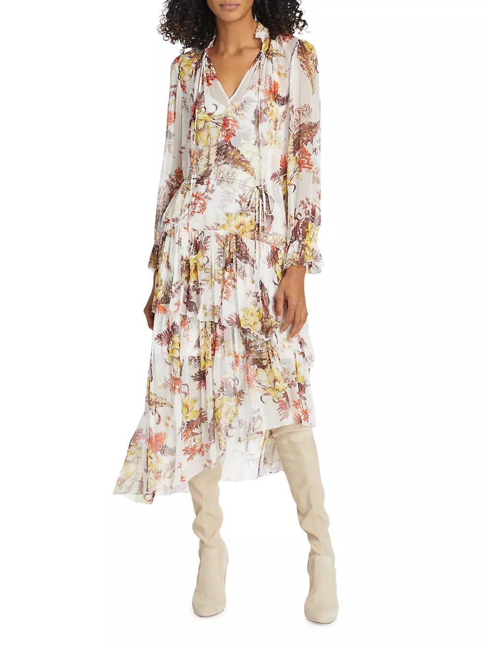 Matchmaker Floral Tiered Asymmetric Midi-Dress Product Image