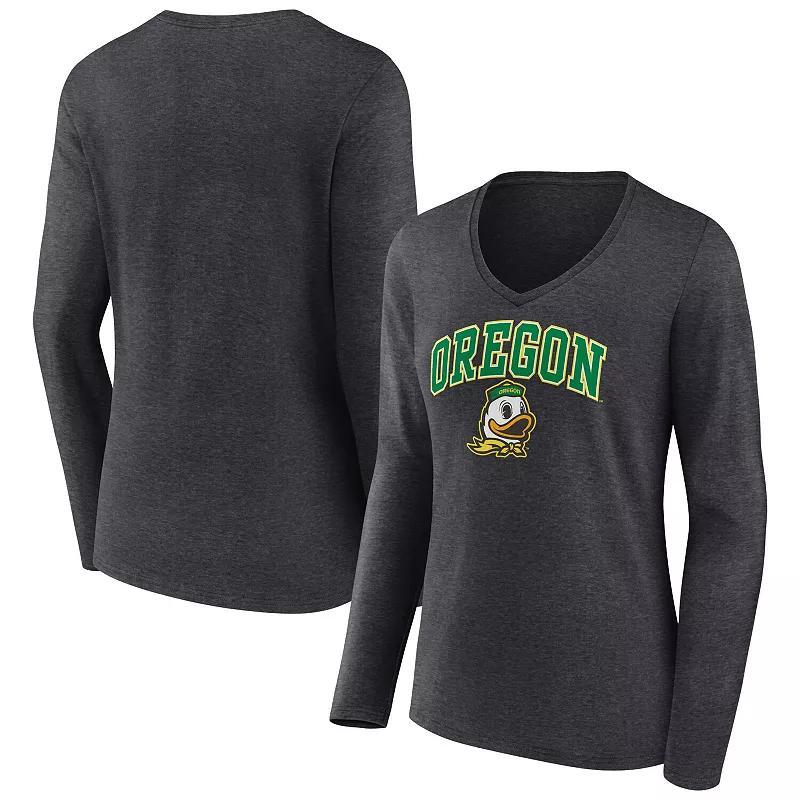 Womens Fanatics Branded Heather Charcoal Oregon Ducks Evergreen Campus Long Sleeve V-Neck T-Shirt Product Image