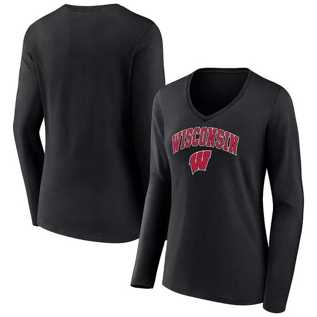 Womens Fanatics Branded Wisconsin Badgers Evergreen Campus Long Sleeve V-Neck T-Shirt Product Image