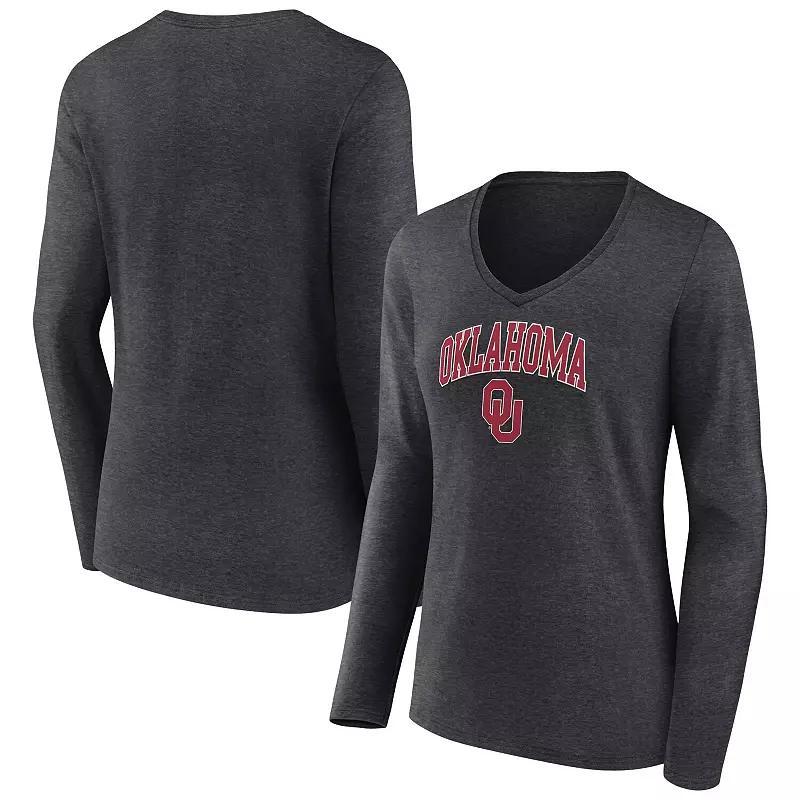 Womens Fanatics Branded Heather Charcoal Oklahoma Sooners Evergreen Campus Long Sleeve V-Neck T-Shirt Product Image