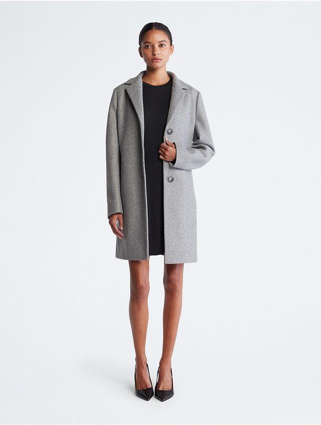 Calvin Klein Womens Notch Collar Single Breasted Overcoat - Grey - XXL Product Image