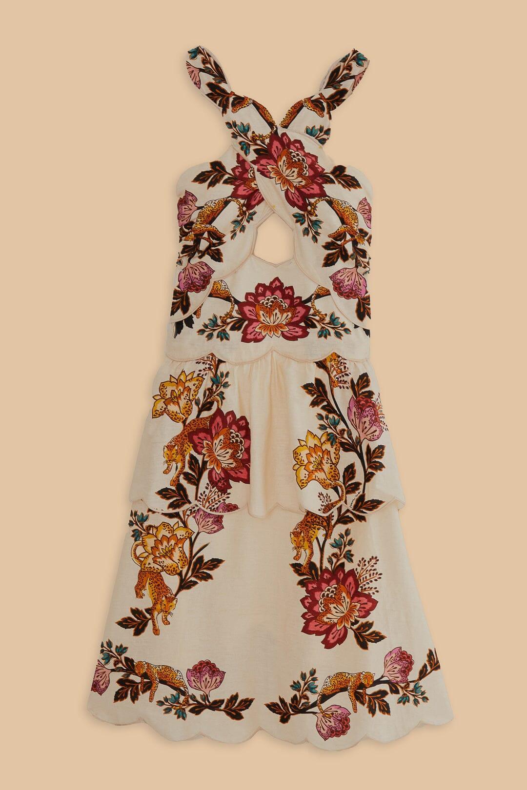 Sand Leopard Flowers Cut Out Midi Dress Product Image