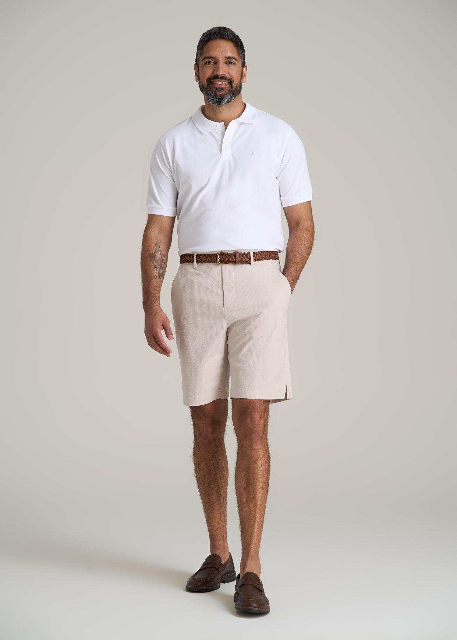 Seersucker Shorts for Tall Men in Soft Beige Male Product Image