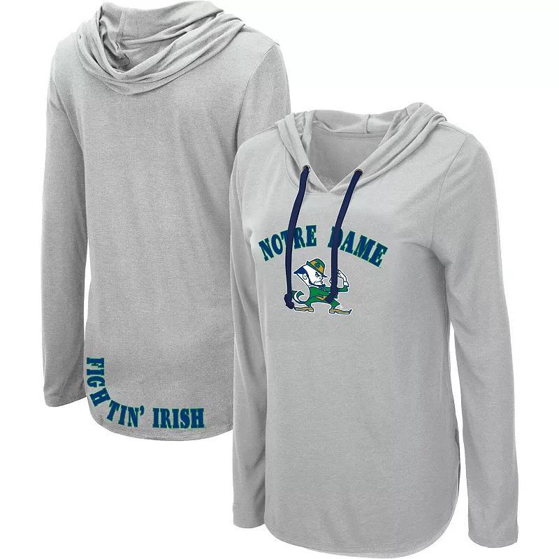 Womens Colosseum Heather Gray Notre Dame Fighting Irish My Lover Lightweight Hooded Long Sleeve T-Shirt product image