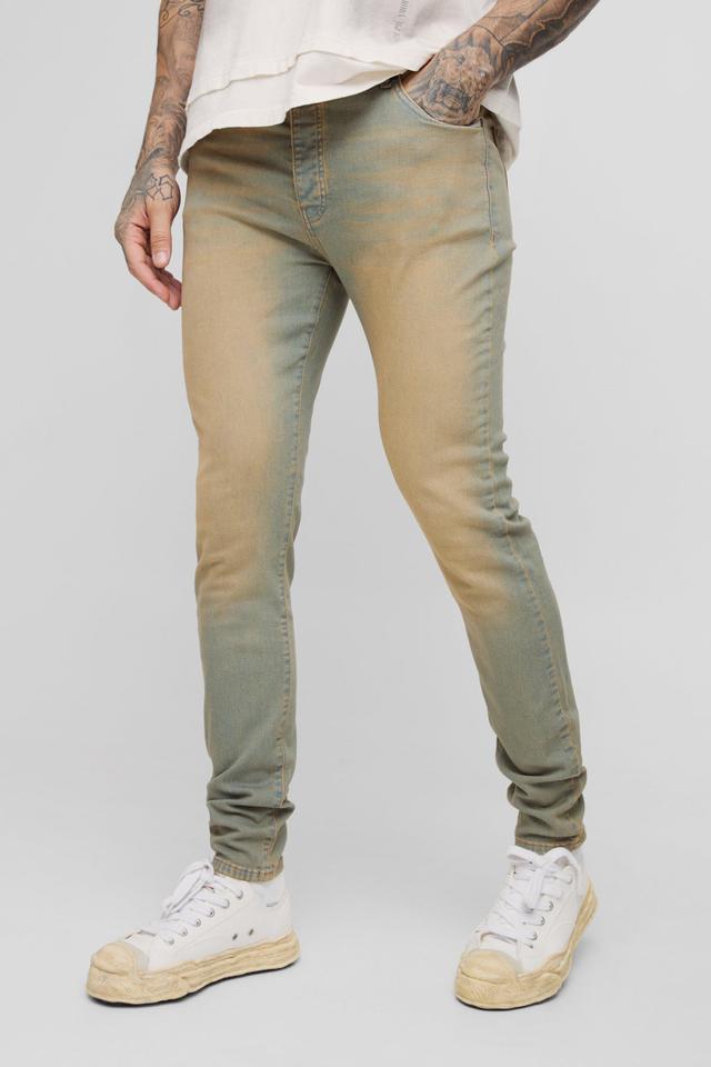 Tall Skinny Stretch Tinted Jeans in Antique Blue | boohooMAN USA Product Image