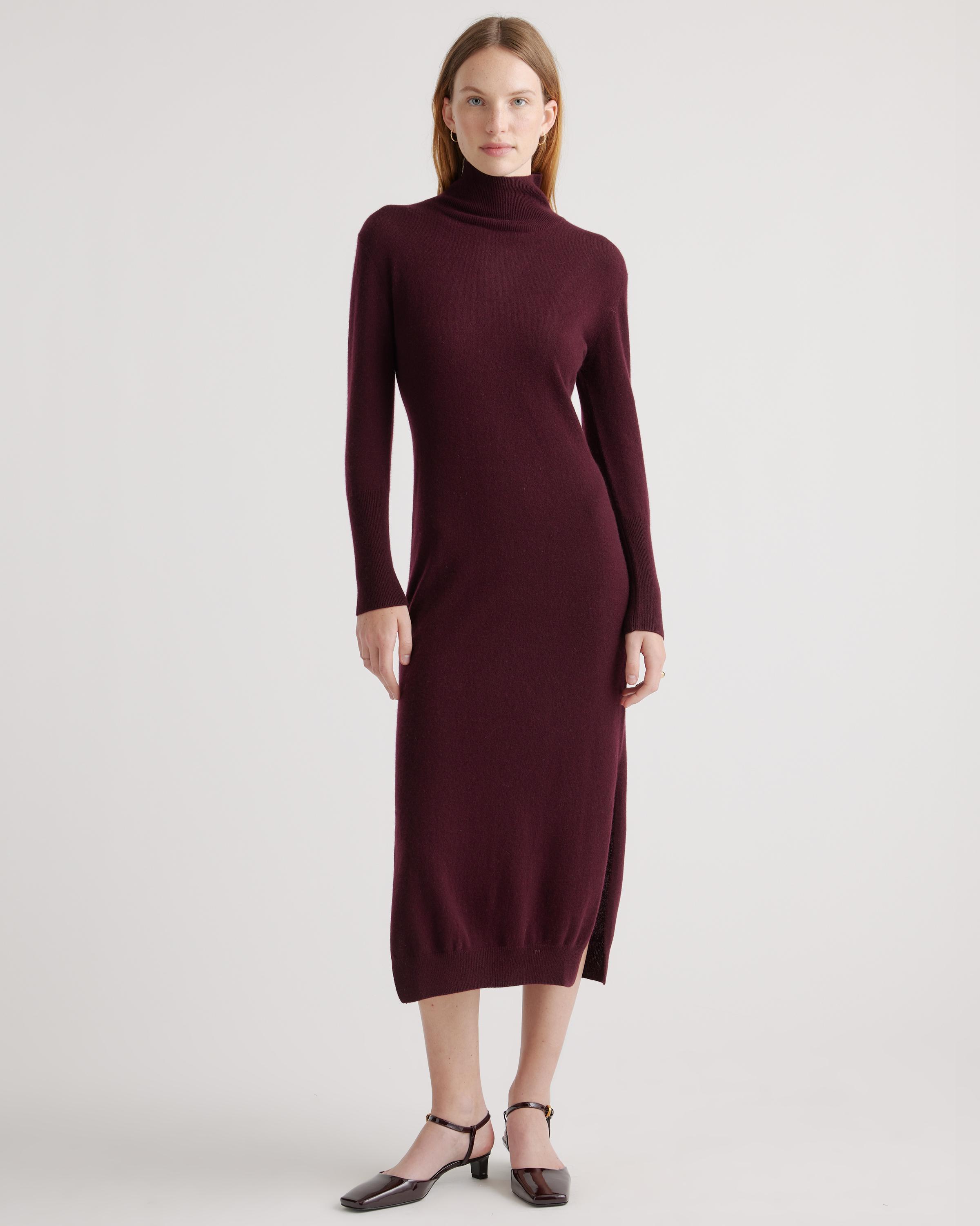 Mongolian Cashmere Turtleneck Midi Sweater Dress Product Image