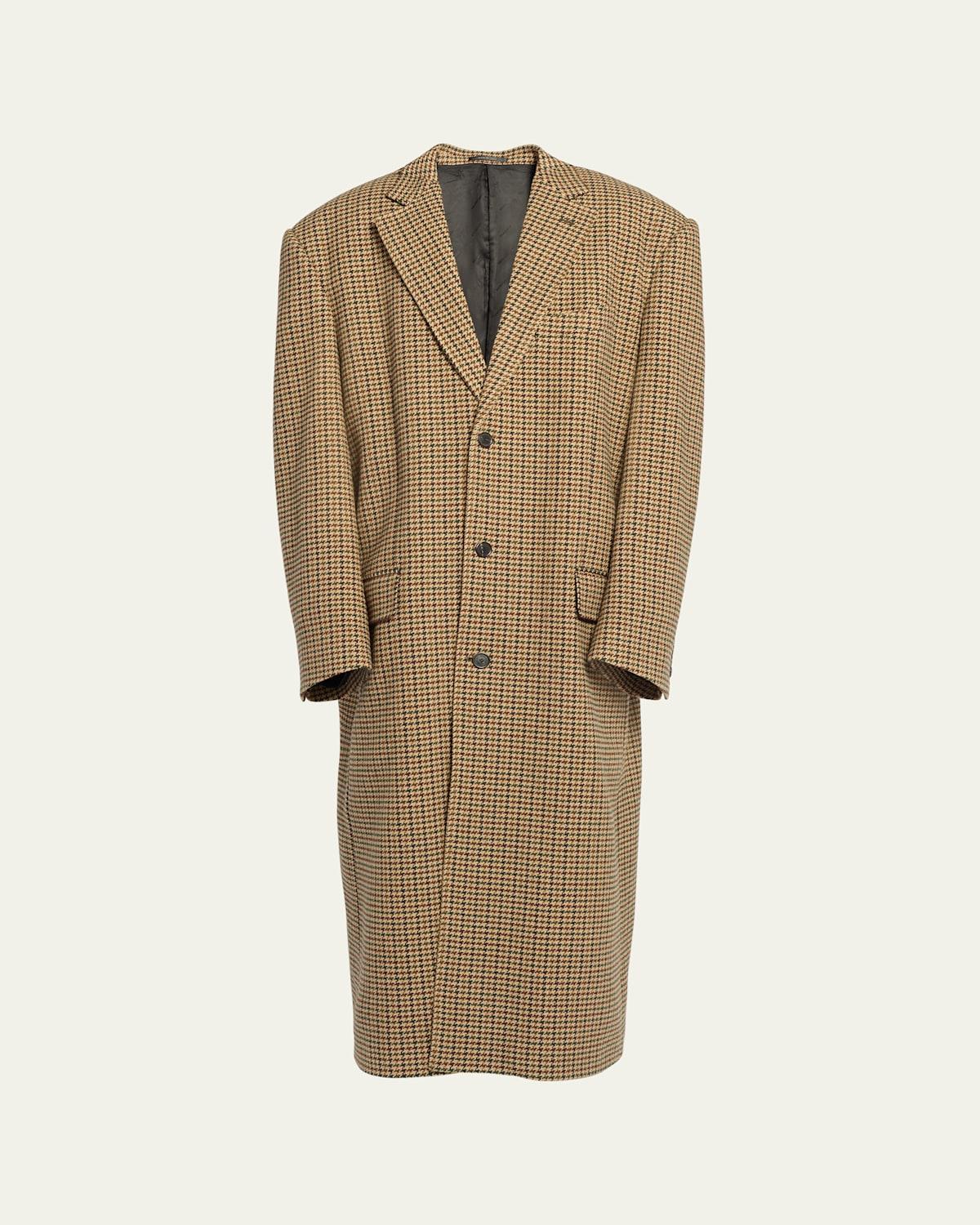 Mens Oversized Houndstooth Wool Overcoat Product Image