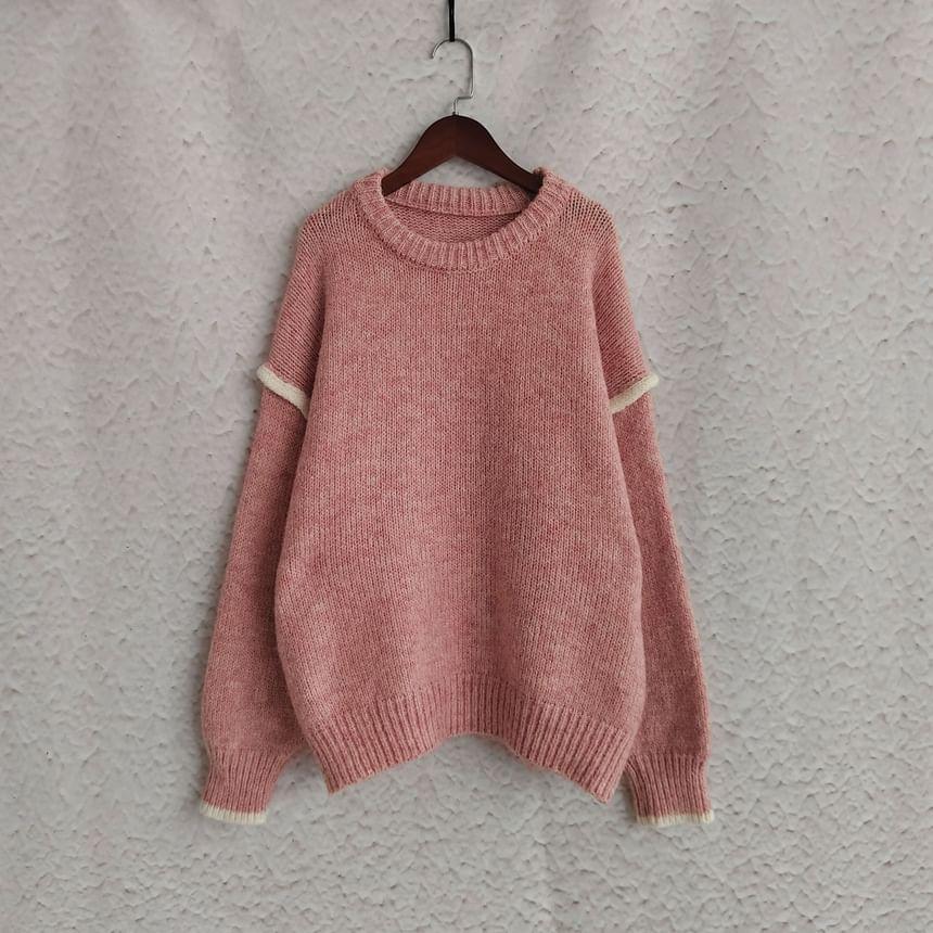 Round Neck Plain Contrast Trim Sweater Product Image