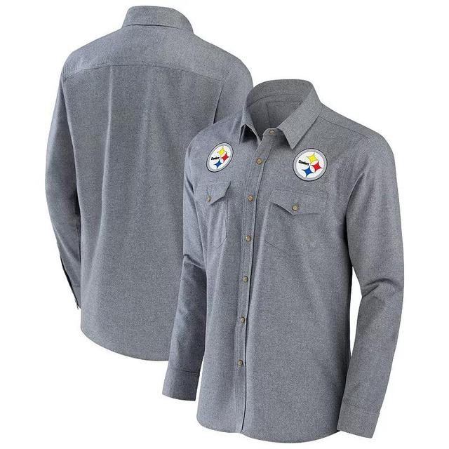 Men's NFL x Darius Rucker Collection by Fanatics Gray Miami Dolphins Chambray Button-Up Long Sleeve Shirt Product Image