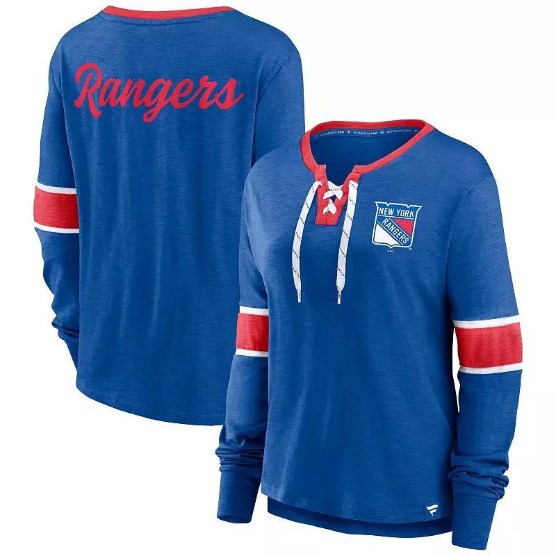 Womens Fanatics Blue New York Rangers Effervescent Exclusive Lace-Up Long Sleeve T-Shirt Product Image