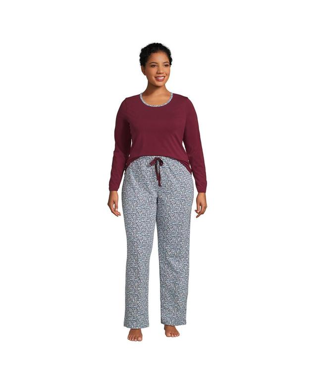 Lands End Womens Plus Size Knit Pajama Set Long Sleeve T-Shirt and Pants Product Image