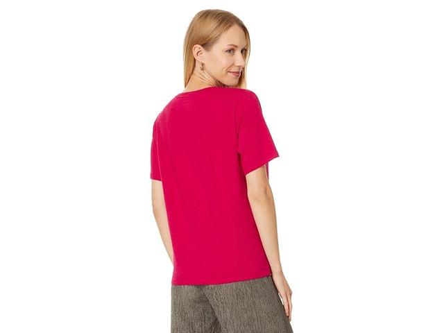 Eileen Fisher V Neck Short Sleeve Tee (Azalea) Women's Clothing Product Image