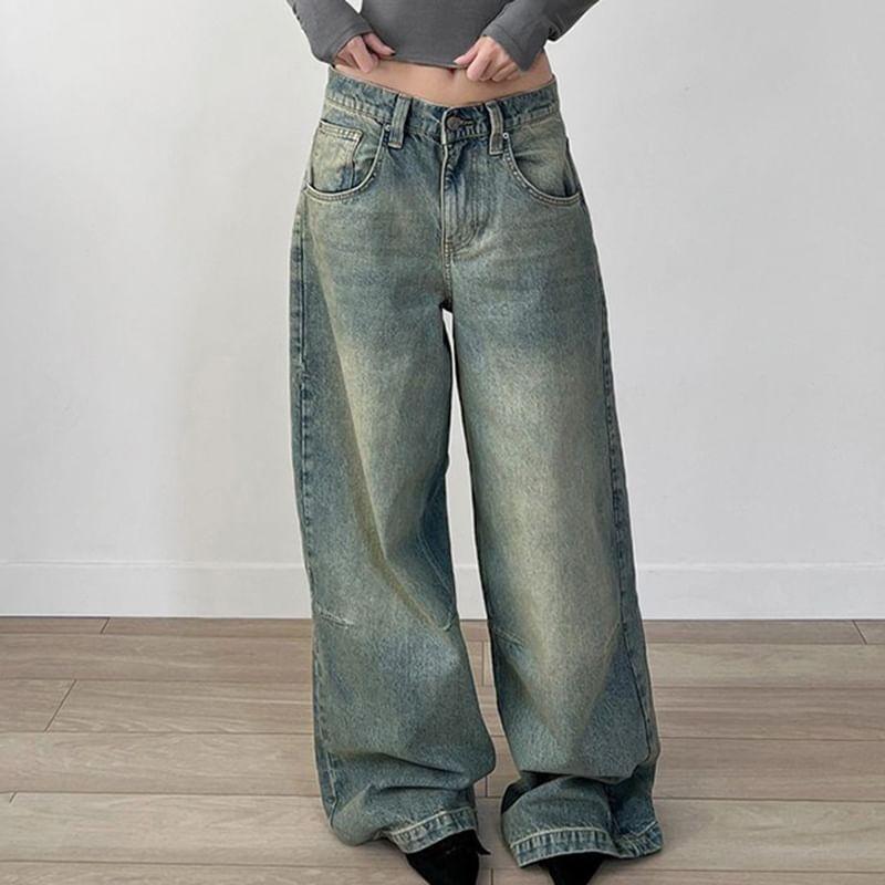 Low Rise Washed Wide Leg Jeans Product Image