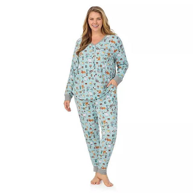 Plus Size Cuddl Duds Cozy Long Sleeve Henley Pajama Top & Pajama Bottoms Set, Womens Product Image