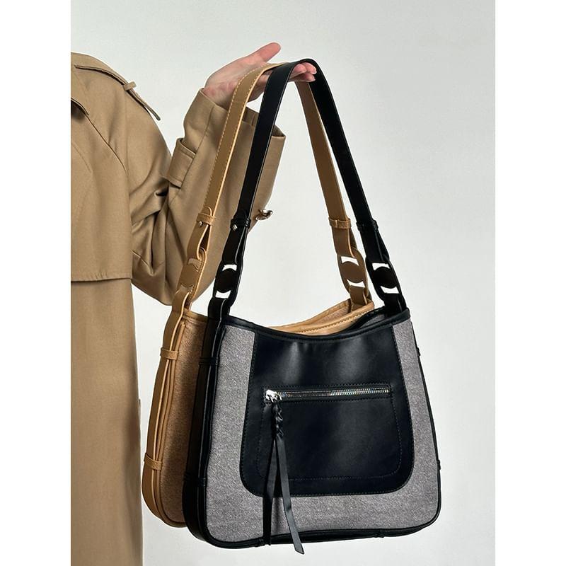 Faux Leather Two Tone Shoulder Bag Product Image