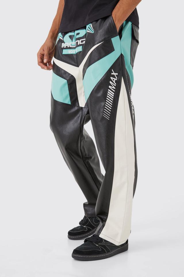 Relaxed Pu Moto Pants | boohooMAN USA Product Image