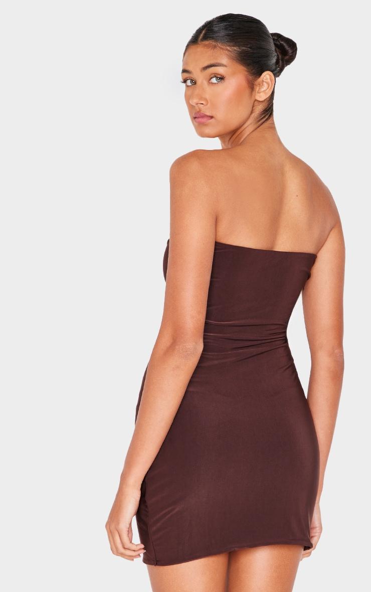 Chocolate Double Layer Slinky Trim Detail Bandeau Mini Dress Product Image